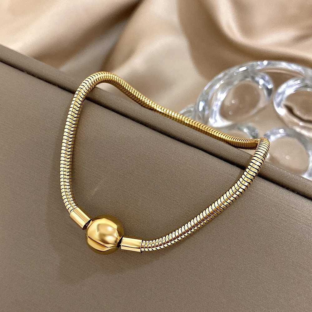 Classic Stainless Steel Snake Bone Chain Ball Bangle for Women Men Cuff Chain Link Bracelets Charm Waterproof Jewelry Gifts W250526