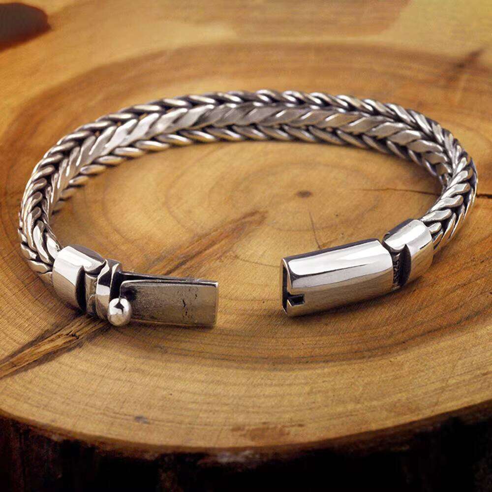S Sterling Sier for Men Braided Weave Chain Bracelet with Toggle Clasp