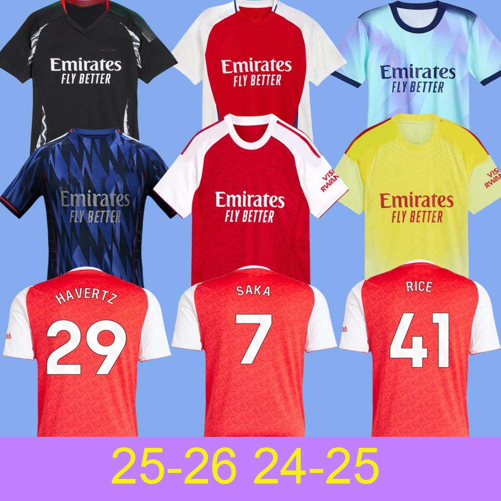 25/26 SAKA Soccer Jerseys RICE Merino SALIBA football match shirts 2024/2025 ODEGAARD HAVERTZ MARTINELLI TROSSARD Jesus Nwaneri Calafiori Kivio Gunners Men Kids Kit