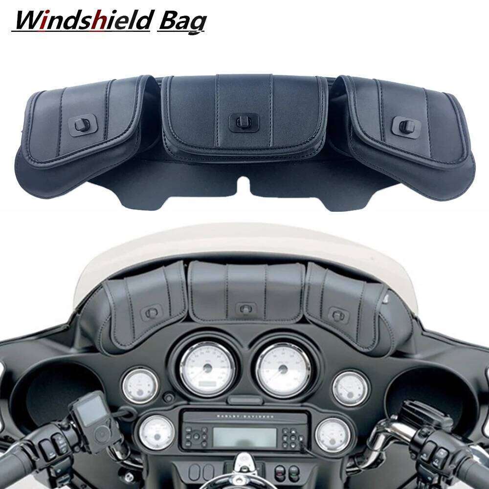 Motorcycle 3-Pocket Windshield Batwing Fairing Pouch Bag For 1996-2013 Harley Electra Street Glide Touring