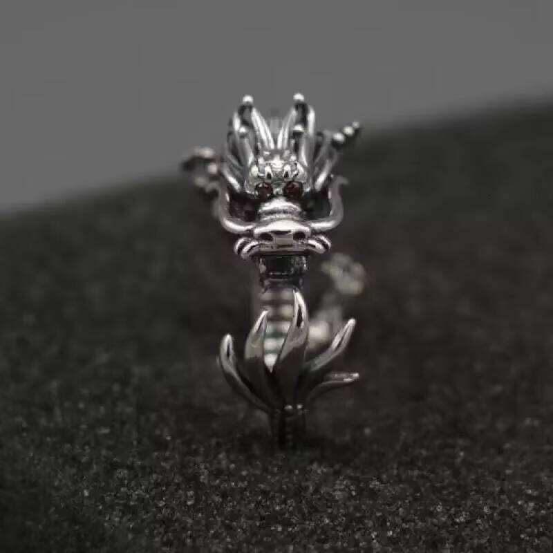 Real Solid Dragon Vintage Men's Open Size Adjustable Thai Sier Rings Men Accessories Jewelry