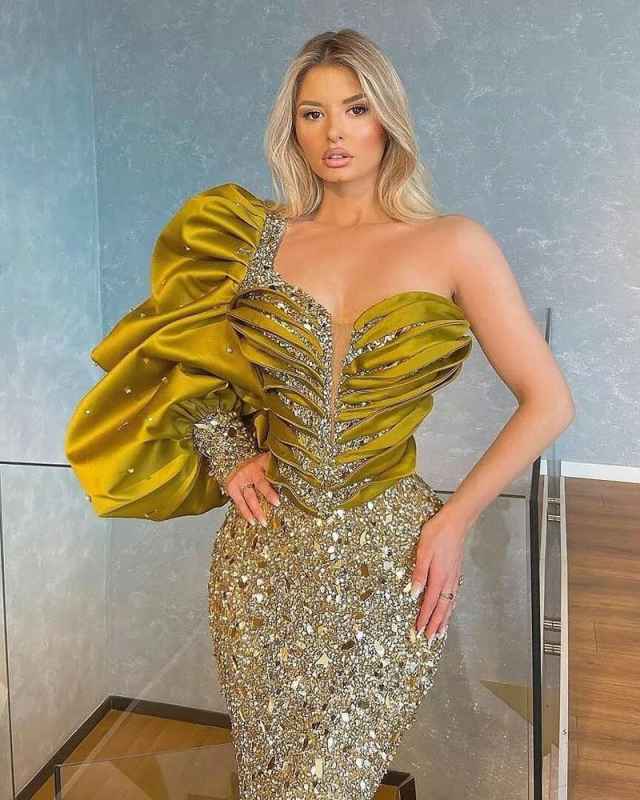 Green Luxury Mermaid Prom Dresses With Pearls Sequins Zipper Floor Length Plus Size Custom Made Shining Party Dress Vestido De Noite