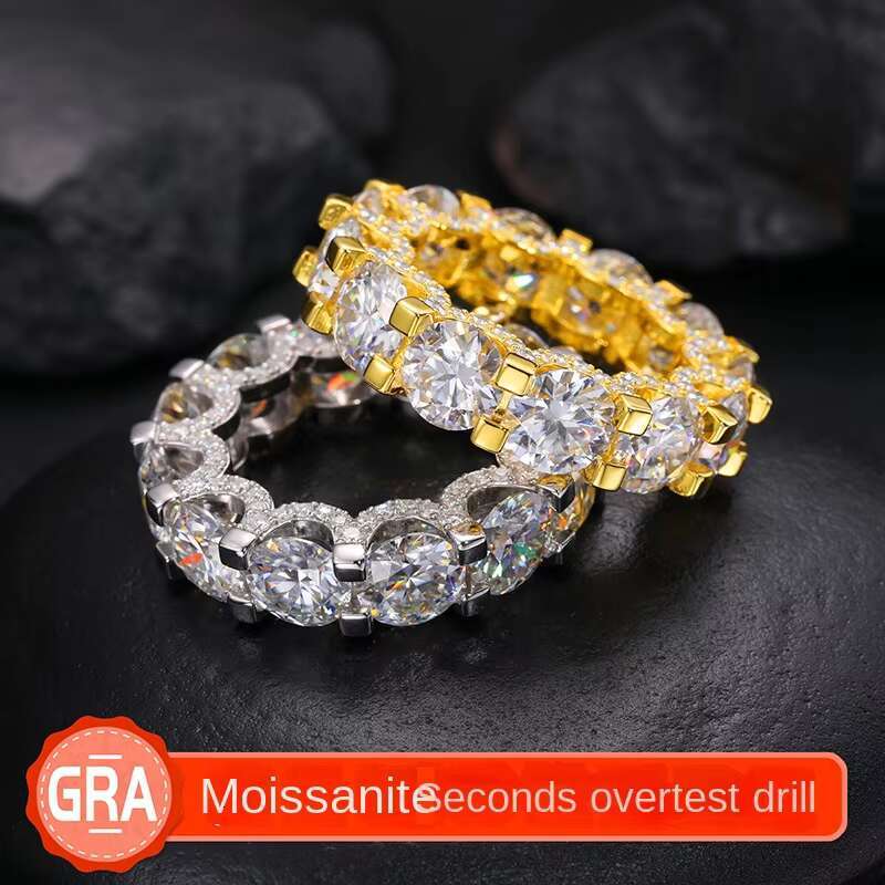 S925 Sterling Silver Hip-Hop Ring Inlaid 2 Karat Moissanite Full Diamond Side Cross-Border for Europe United States Accessories