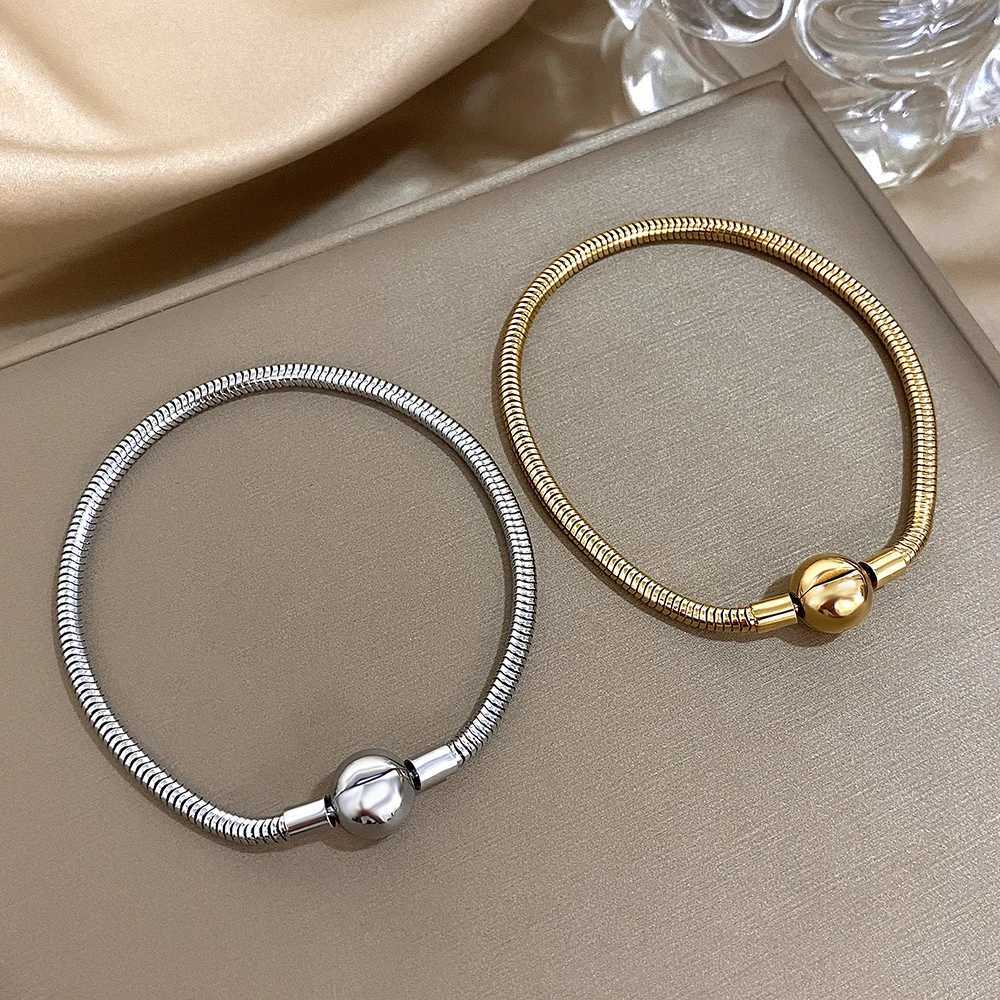 Classic Stainless Steel Snake Bone Chain Ball Bangle for Women Men Cuff Chain Link Bracelets Charm Waterproof Jewelry Gifts W250526