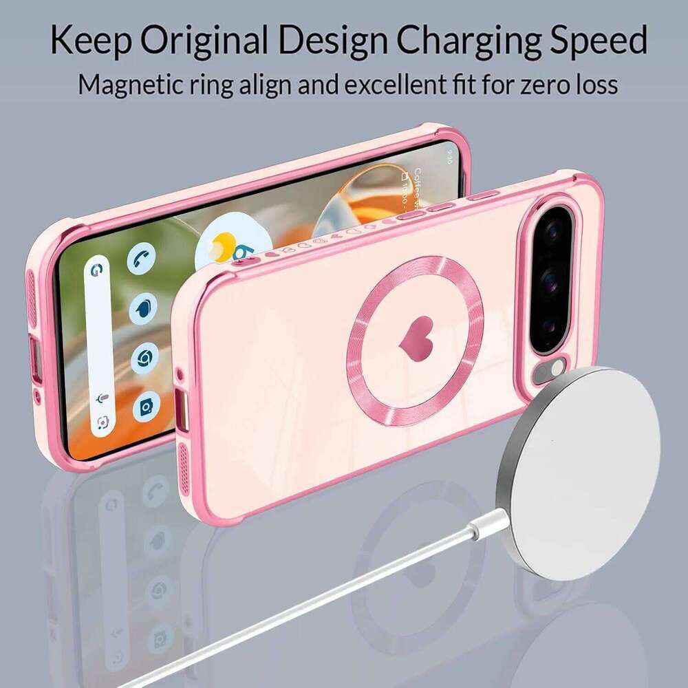 For Electroplate Love Heart Magsafe Case for Google 9A 7A 8A Pixel 8 9 Pro XL 9pro 8pro Magnetic Charging Cover