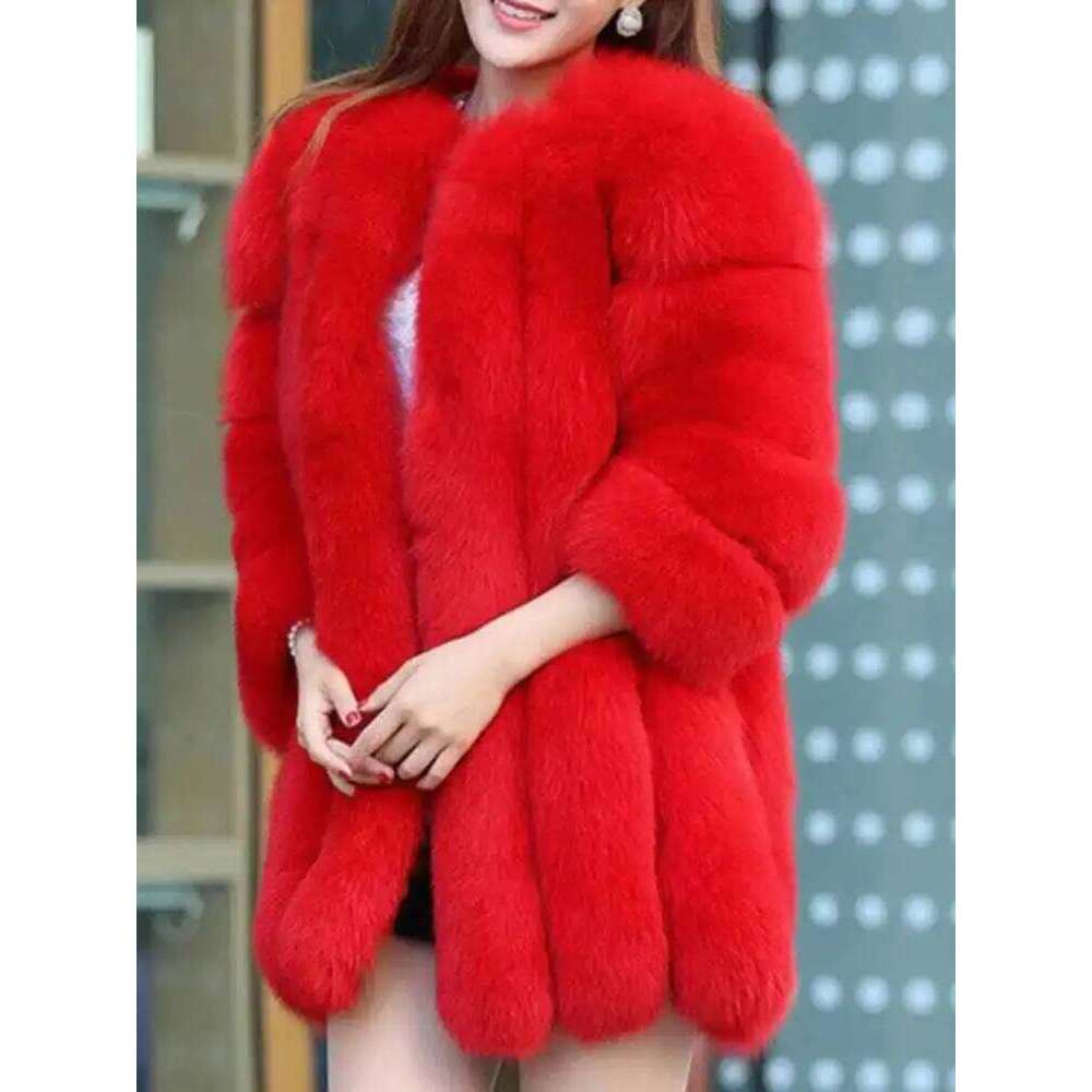 LANMREM 2024 Winter New Fox Fur Women Warm Long Sleeve Solid Color Temperament Jacket Coat Female Fashion 2W999