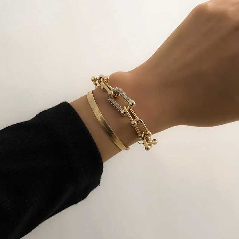 New Extendable Gold Color Metal Bracelet for Women Girls Snake Chain Hoop Link Ins Style Bracelet Jewelry Set W250526