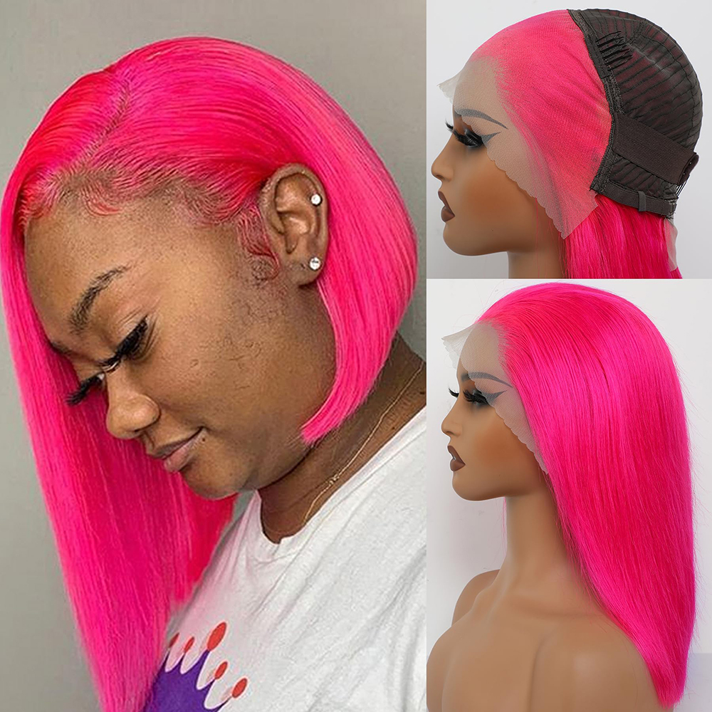 Black Bob Lace Front Wig Brazilian Simulation Human Hair Straight Wigs For Black Women Pre Plucked Short Natural 13x4 Straight HD Lace Front Closure S
