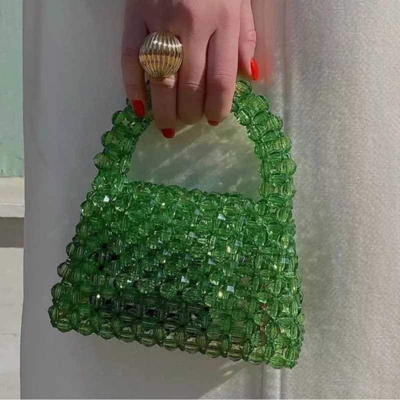 Pearl Bag Clear Acrylic Crystal Stone Bead Box Totes Designer Brand Handbag Women Handmade Summer Party Small Bucket Purse W250527