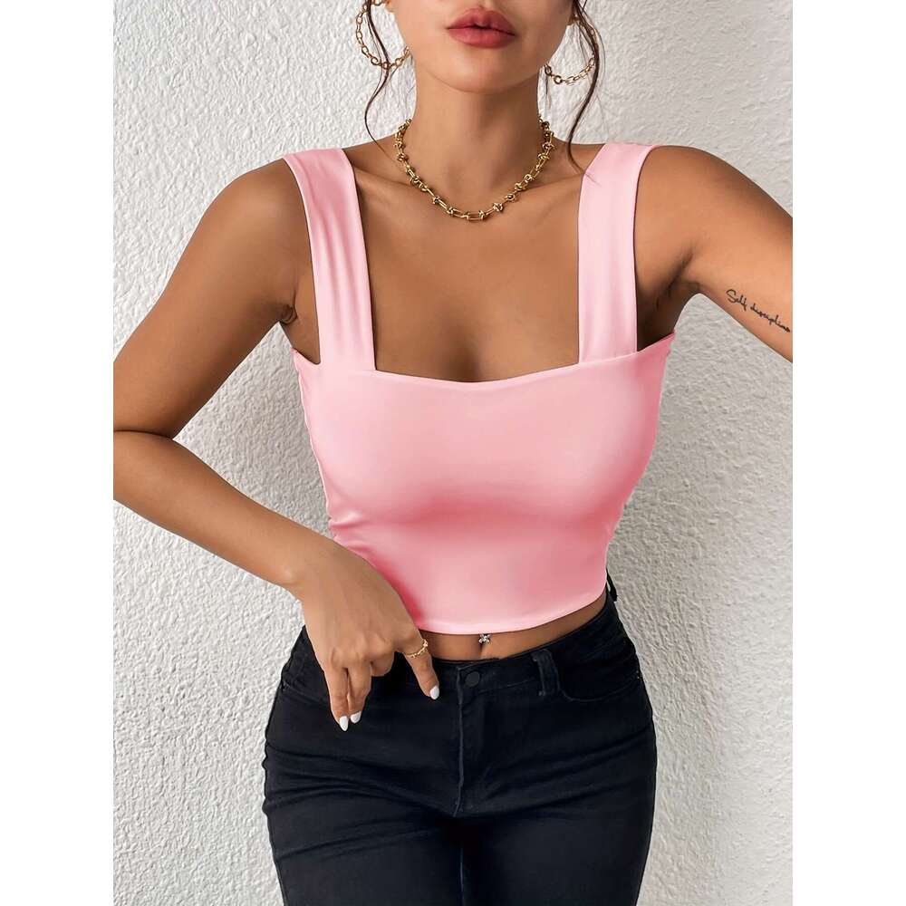 2025 New One Leap Vest Wide Shoulder Strap Sleeveless Top Sexy Slim Fit Hot Girl Back