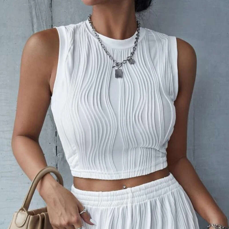 New 2025 Summer Women's OL Style Sleeveless Round Neck Slim Fit Tank Top