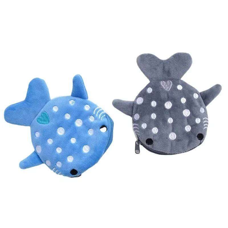 Women Shark Money Card Key Earphone Purse for Small Things Organizer Pouch Zipper Cute Plush Fish Coin Wallet Bags