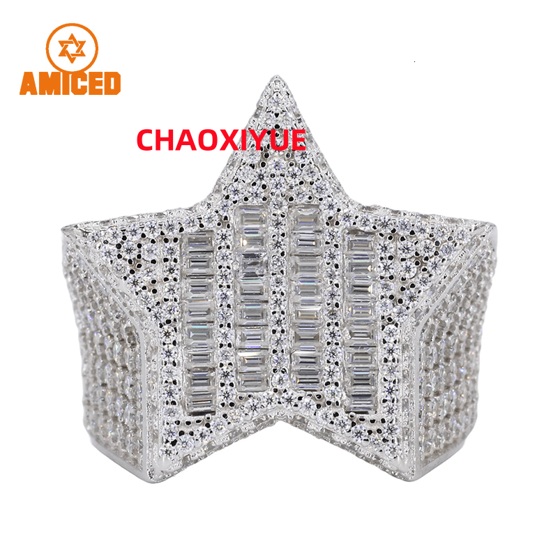 Trending Products 2025 Jewelry Moissanite Hip Hop Ring Collection 925 Silver Stripped Star Rings for Men Hip Hop Fine Jewelry