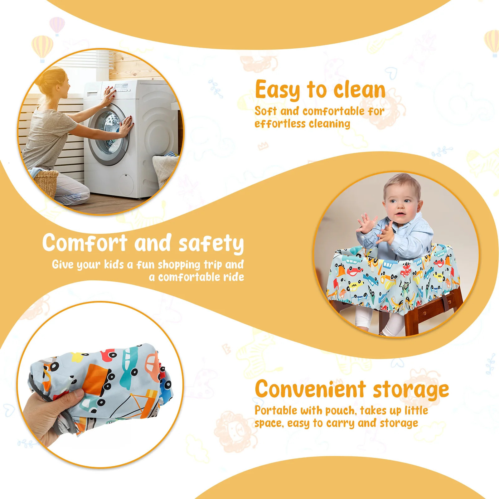 Baby Shopping Cart Seat Cover Polyester Waterproof Carton Style Safety Comfortable Children AntiDirty Pad 250527