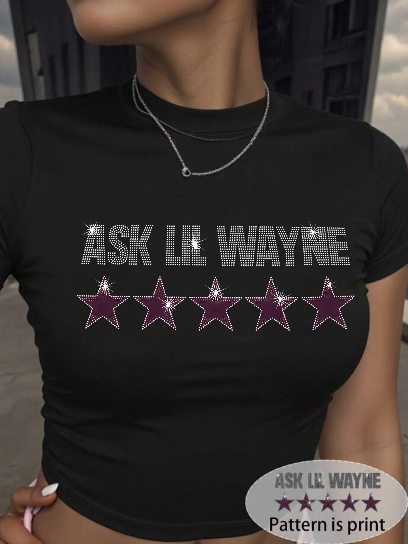 Star letter pattern round neck plus size women Tshirt short sleeve trend printing elastic half 250526