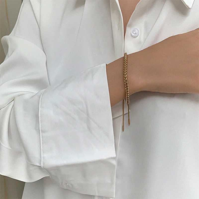 MEYRROYU Stainless Steel Gold Color Draw String Bracelets Trendy Simple Bracelets For Women Men 2021 New Fashion Party Jewelry W250526