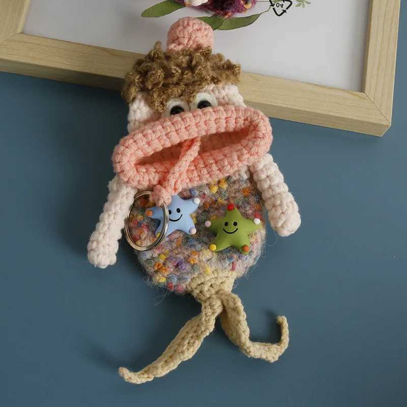Creative Sausage Mouth Mermaid Doll Crochet Keychains Handmaking Knitting Storage Bag For Car Keys Holder Funny Car Keys Keyring W250526