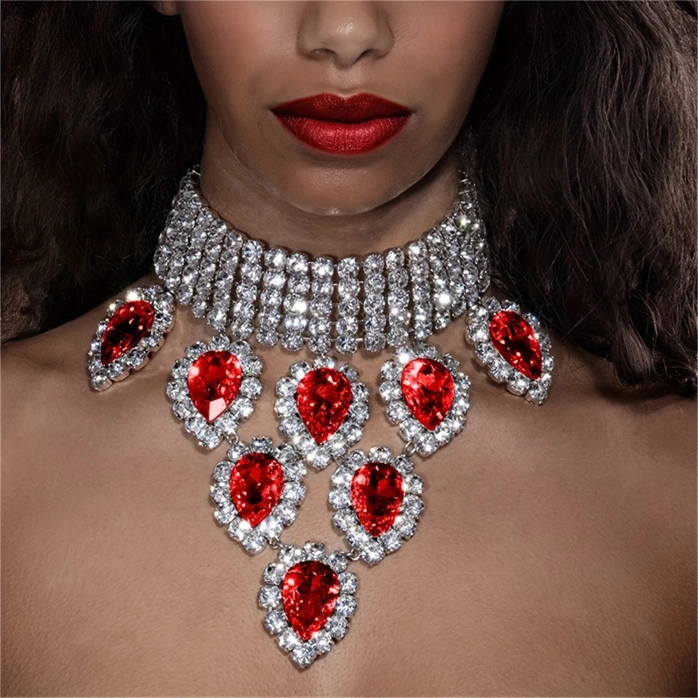 Bohemian Feng Rhinestone Necklace Fashionable and Exaggerated Multi- layer Multi color Rhinestone Droplet Pendant Neck Chain 250519
