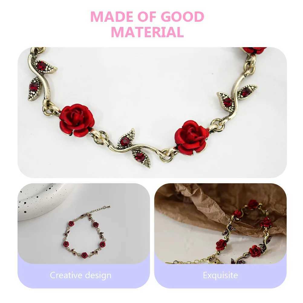 Rose Bracelet Flower Wrist Chain Red Valentines Day Gift Adjustable Romantic Charm Bangle Gifts W250526