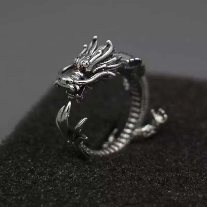 Real Solid Dragon Vintage Men's Open Size Adjustable Thai Sier Rings Men Accessories Jewelry