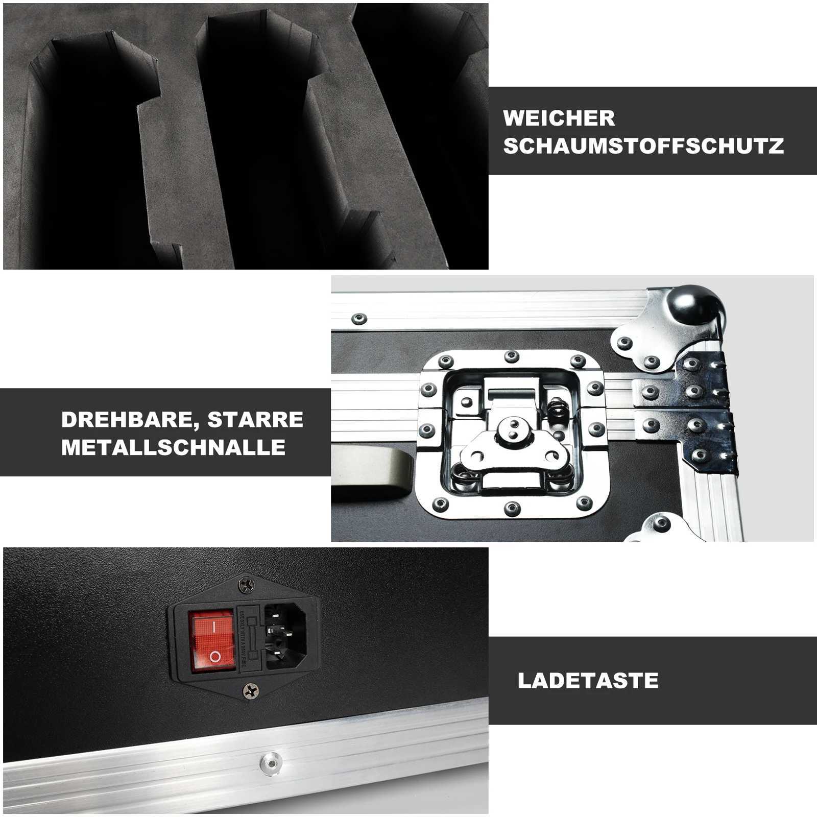 Fieryzeal Rechargeable Gator Cases for (8) Rechargeable APP Par Light Flight Case for 4x18W Built-in Battery Wireless Par Light XJ250527