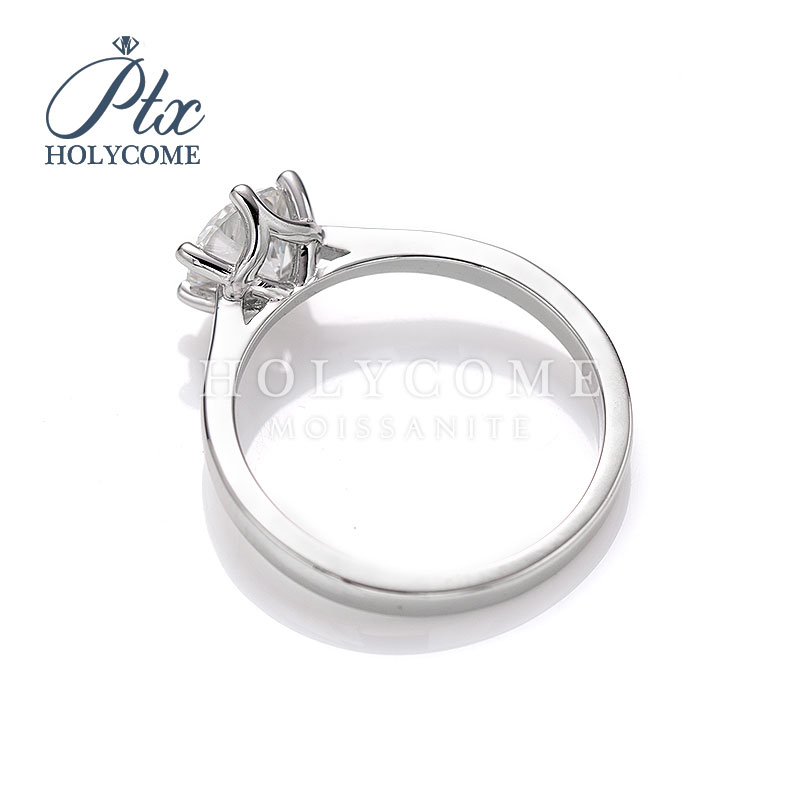 Round Moissanite Band D VVS New Straight Six Claw Design 1ct Single Stone 925 Silver with Diamond Women Luxury Wedding Moissanite Ring