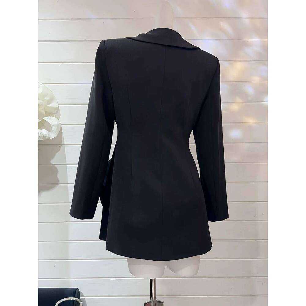 TWOTWINSTYLE Solid Spliced Appliques Slimming Jackets For Women Lapel Long Sleeve Temperament Chic Coat Female Fashion Style New