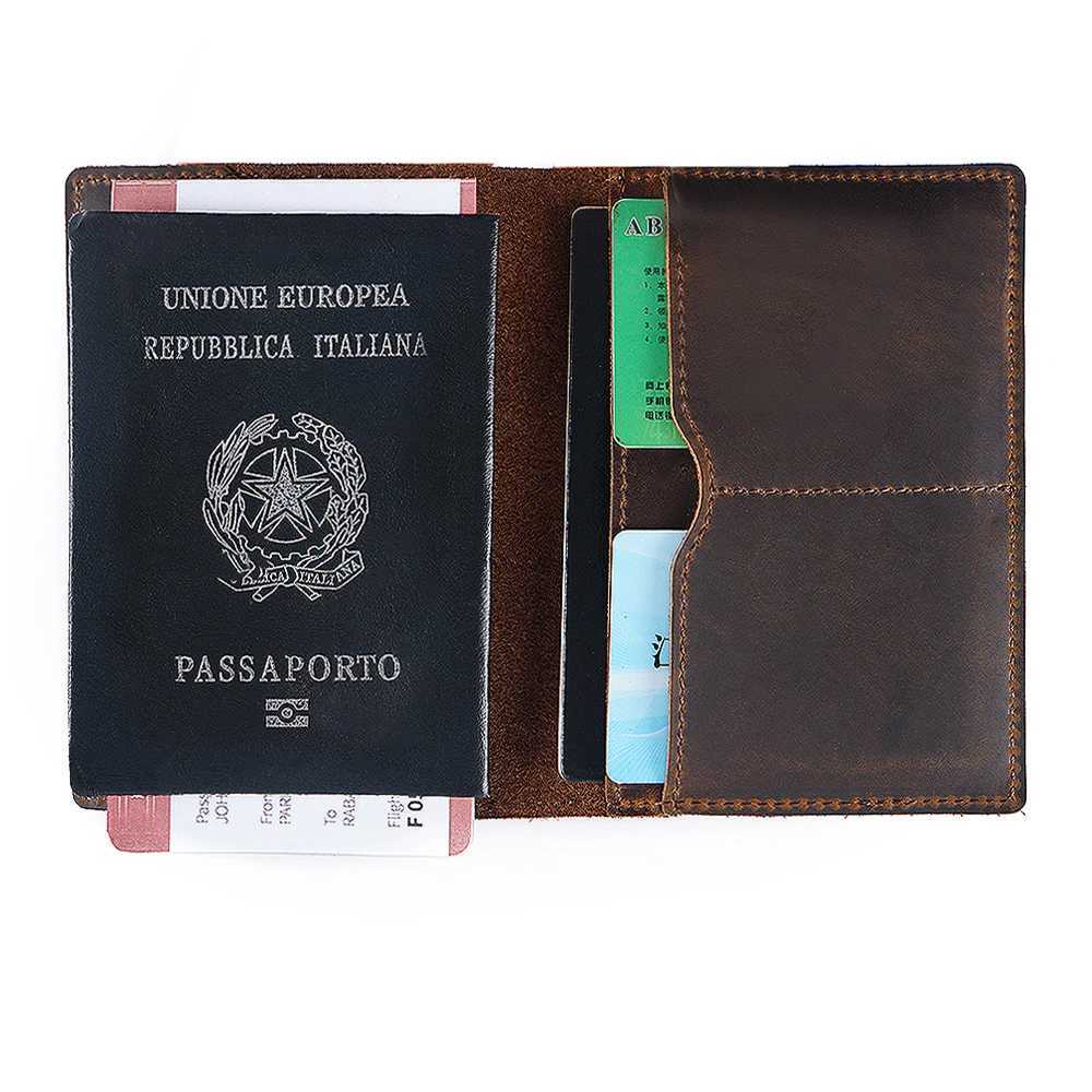 Genuine Crazy Horse Leather Passport Cover Solid Credit ID Card Case Holder Business Unisex Travel Wallet Z250527