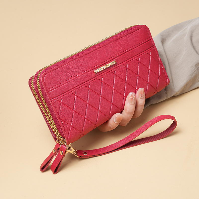 Free Shipping Designer Wallet High-quality Double-layer Zipper Long Leather Bag Women's Mesh Phone Bag Hand-held Bag Casual Multifunctional Box C