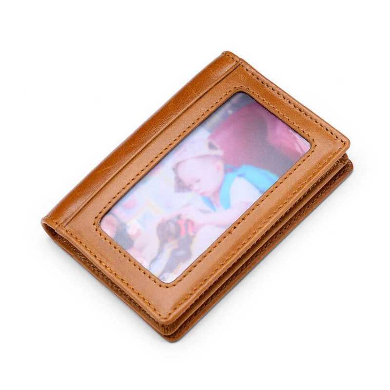 RFID Cow Leather Business Card Holder with Transparent Window Small Wallet for Men Slim ID Name Tags for Card Cases Z250527