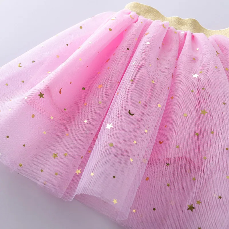 Childrens Skirts For Girls Summer Cotton Lace Baby Mini Tutu Stars Glitter Dance Sequin Birthday Party Skirt for Kids 250527