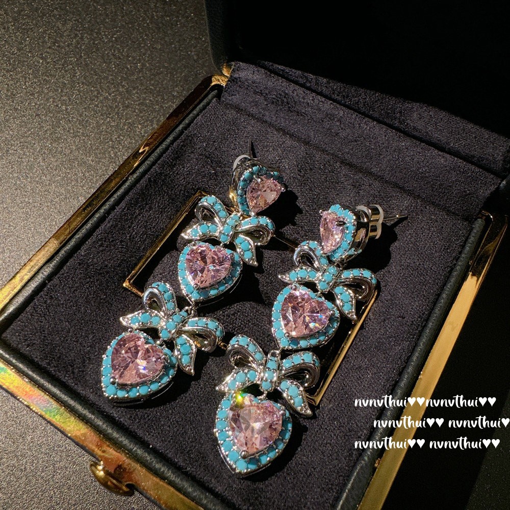 Austrian Court-Inspired Camellia Gemstone Earrings - Vintage 18K Gold Plated Argyle Pink Heart Enamel Drop Earrings