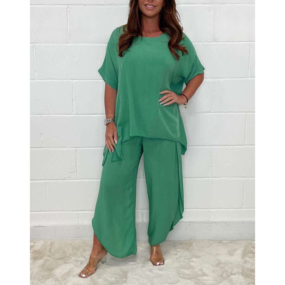 2025 Hot Item Women's Fashion Casual Loose Plus Size Set Short Sleeve