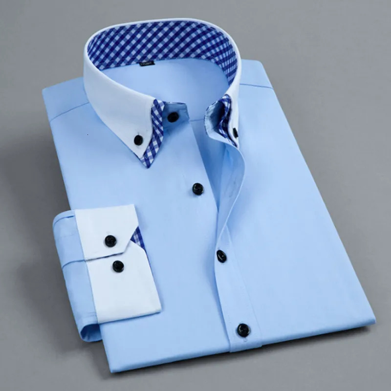 Men Shirt Double Collar Plaid French Cuff Mens Dress Shirts Social Fashion Slim Business Casual Formal Shirts 250526