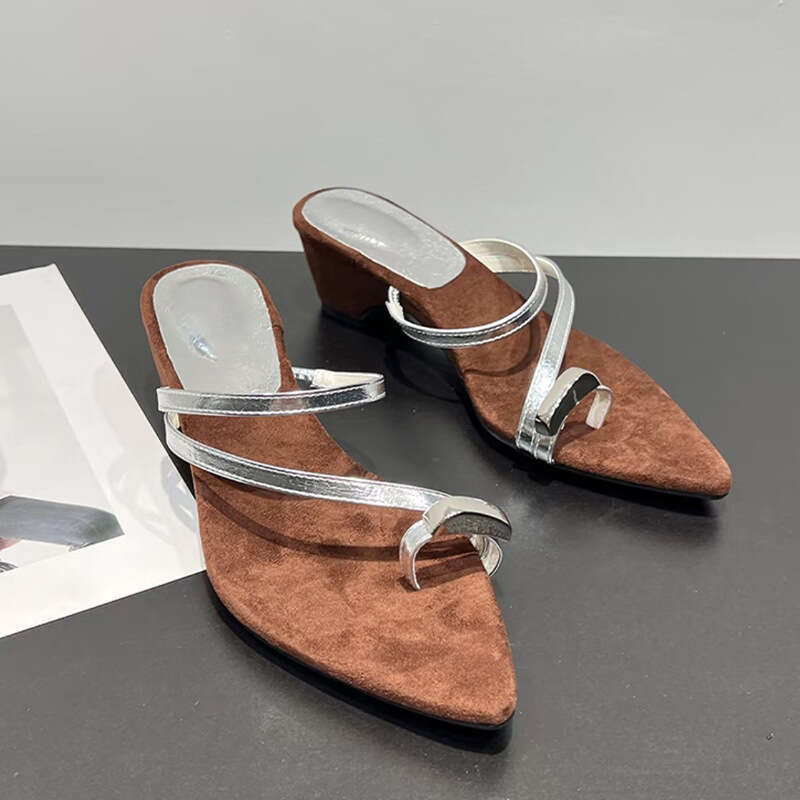 ~ Strap Chunky Heel 2025 New Women's Summer Outdoor Gentle Pointed Toe Post Wedge Sandals