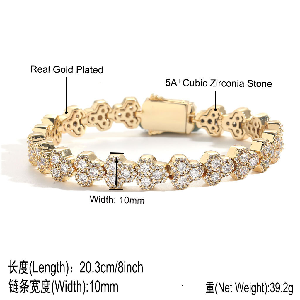 10mm Spring Box Buckle Geometric Full Sparkly Diamond Tennis Chain Bracelet For Men And Women Personalized Cubic Zirconia Hip Hop Wolf Tide Jewelry Pu