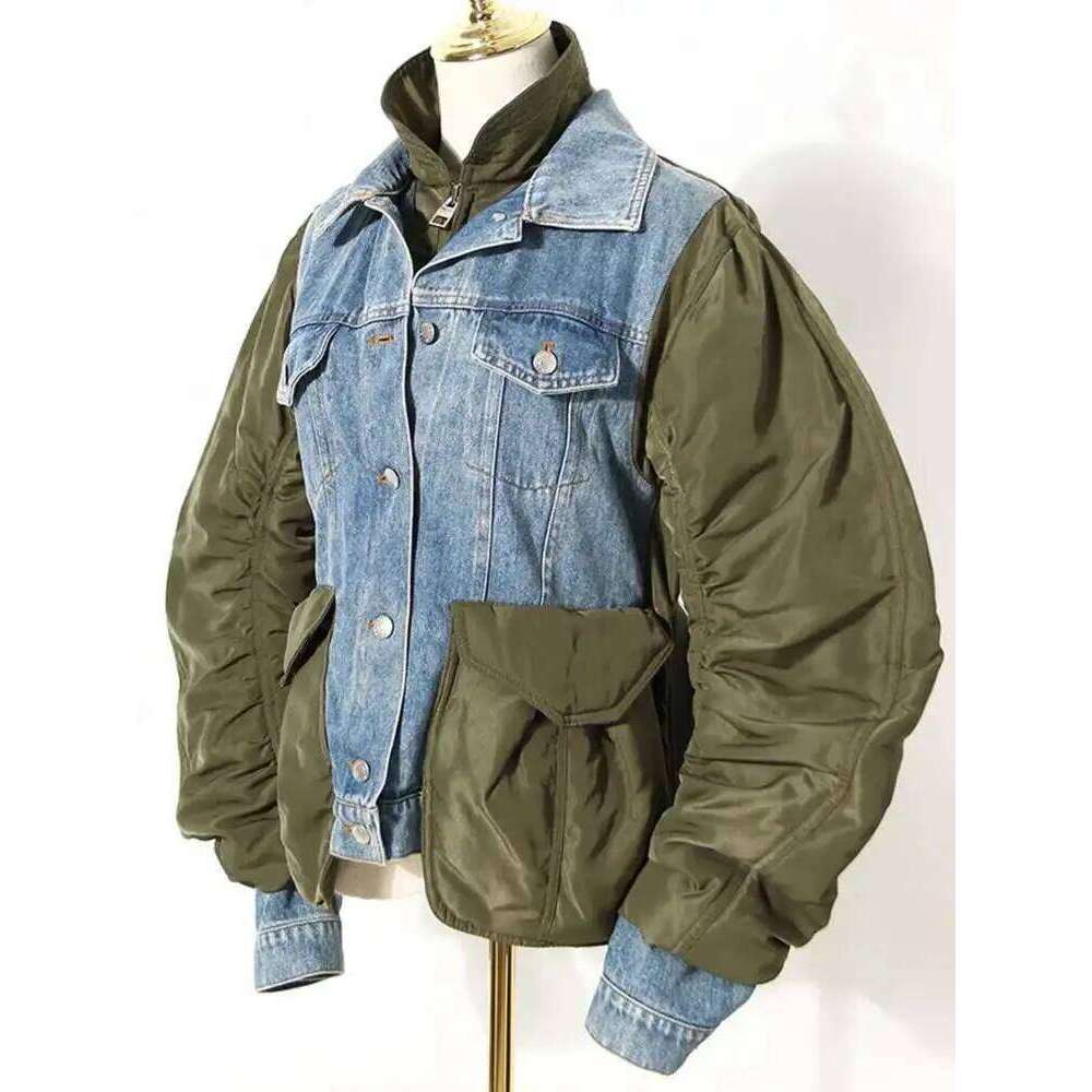 ZMEENNA Womens Color Block Denim Jacket Unique Design Casual Long Sleeve Coat Stylish Patchwork Outerwear Fashion Top Zm752