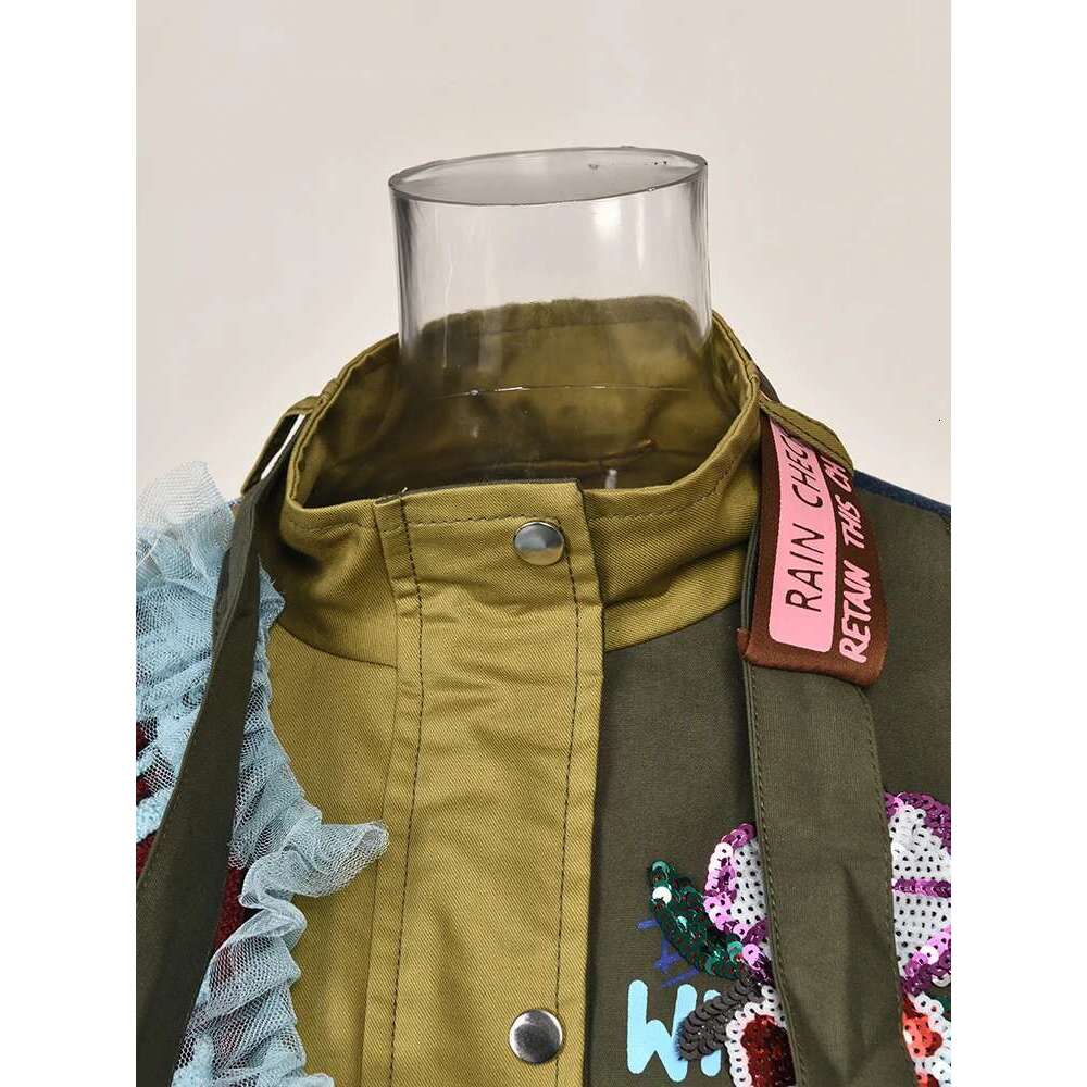 IEQJ Street Style Embroidery Lace Spliced Contrast Color Irregular Jackets For Women 2023 Spring Long Sleeve Loose Coat Cp1128