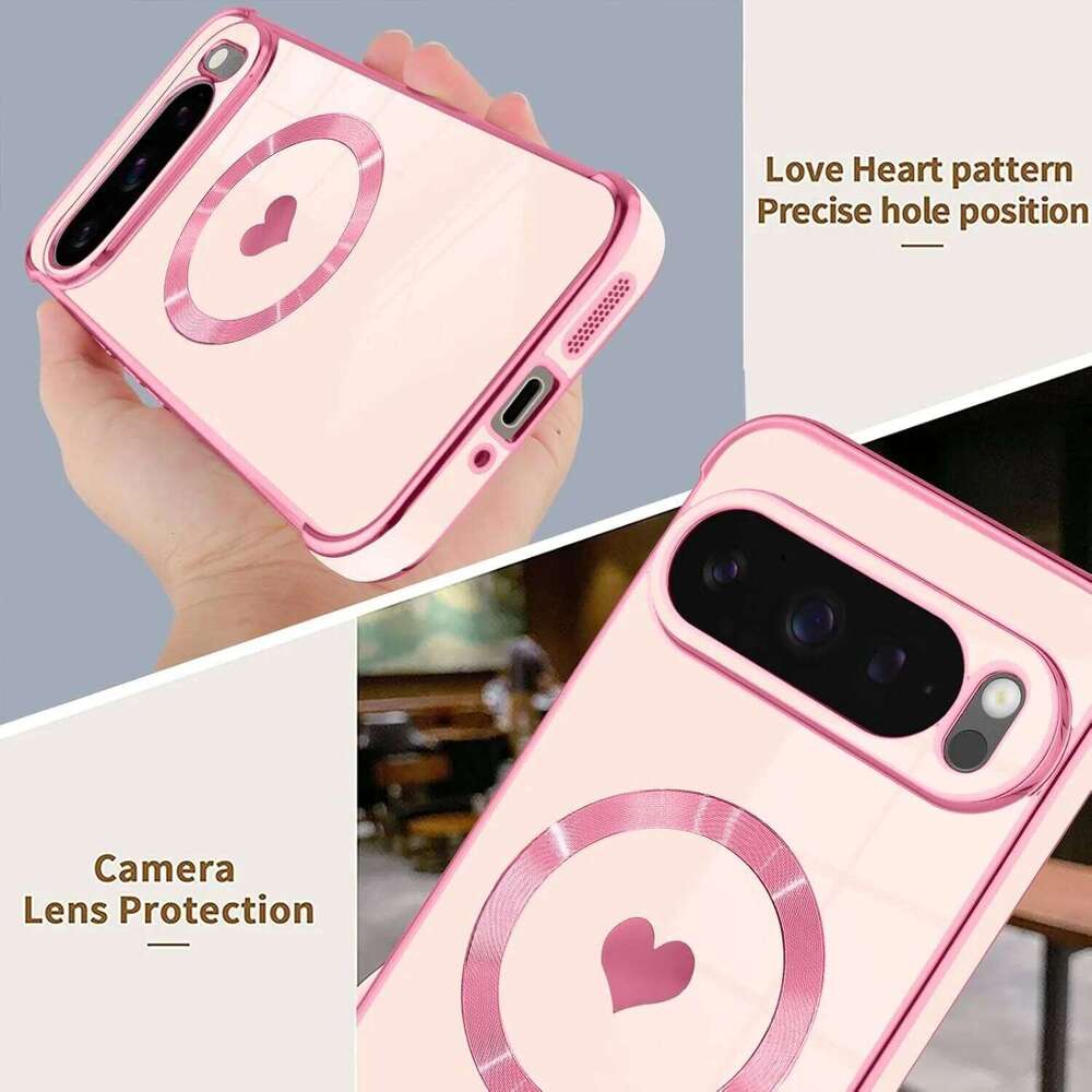 For Electroplate Love Heart Magsafe Case for Google 9A 7A 8A Pixel 8 9 Pro XL 9pro 8pro Magnetic Charging Cover