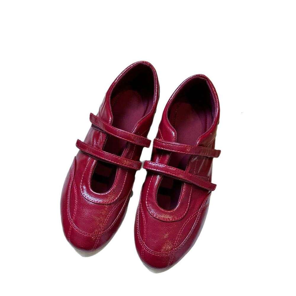 Cowhide Version ~ Velcro Casual Sneakers for Women Versatile Ballet Style Mary Jane Genuine Leather Red Flat Shoes Trendy