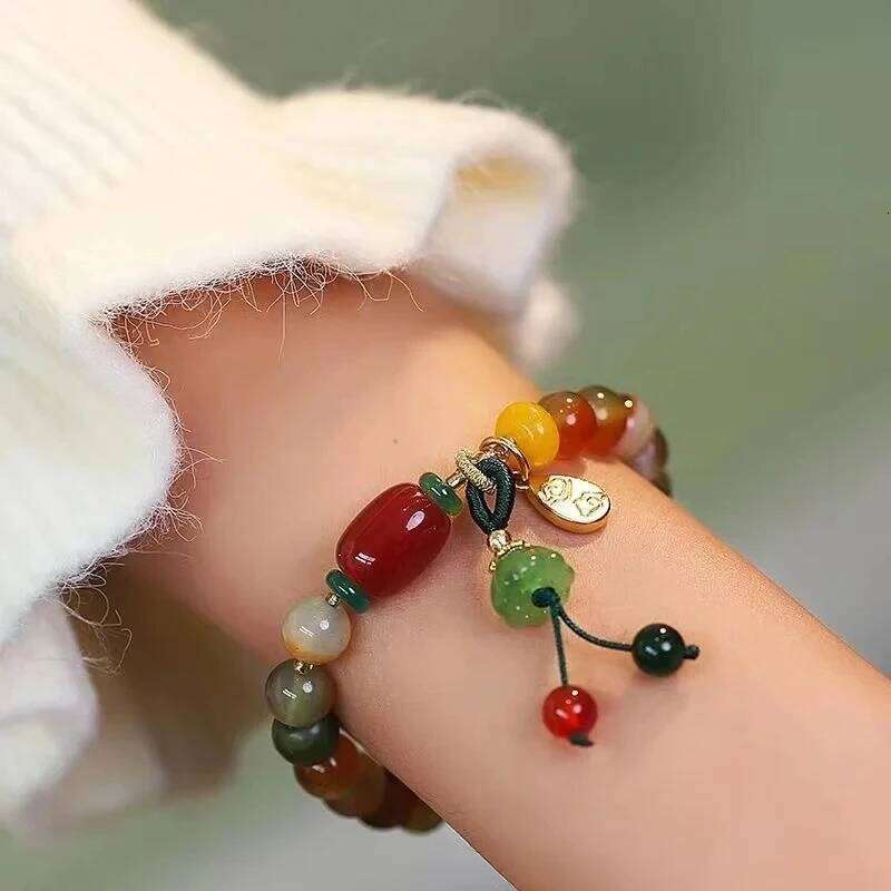 Fashion Natural Stone Bracelet Elegant Lily of the Valley Flower Pendant Elastic Beaded Bracelets for Women Party Jewelry Gift designer bag