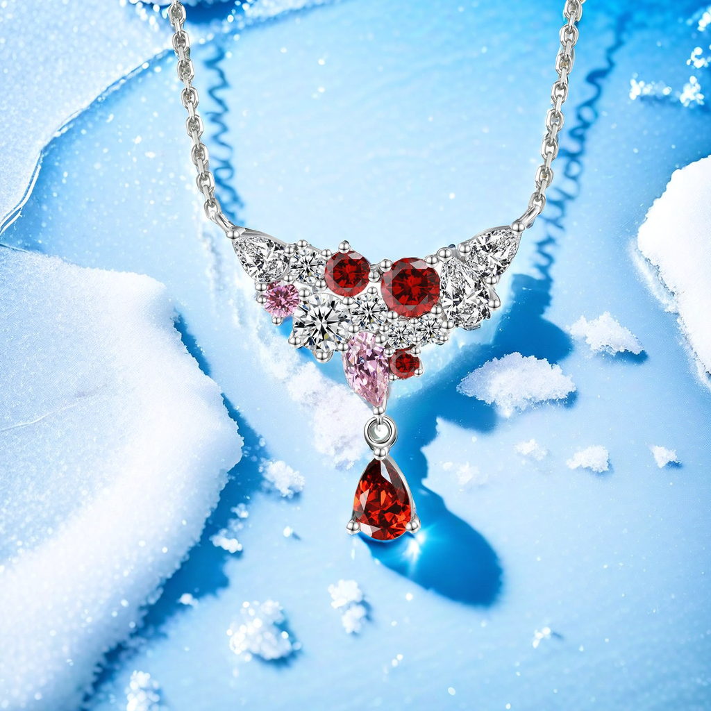 S925 sterling silver colored water drop-shaped cultivated gemstone pendant necklace for collarbone designer high-end personalized girl's light lu