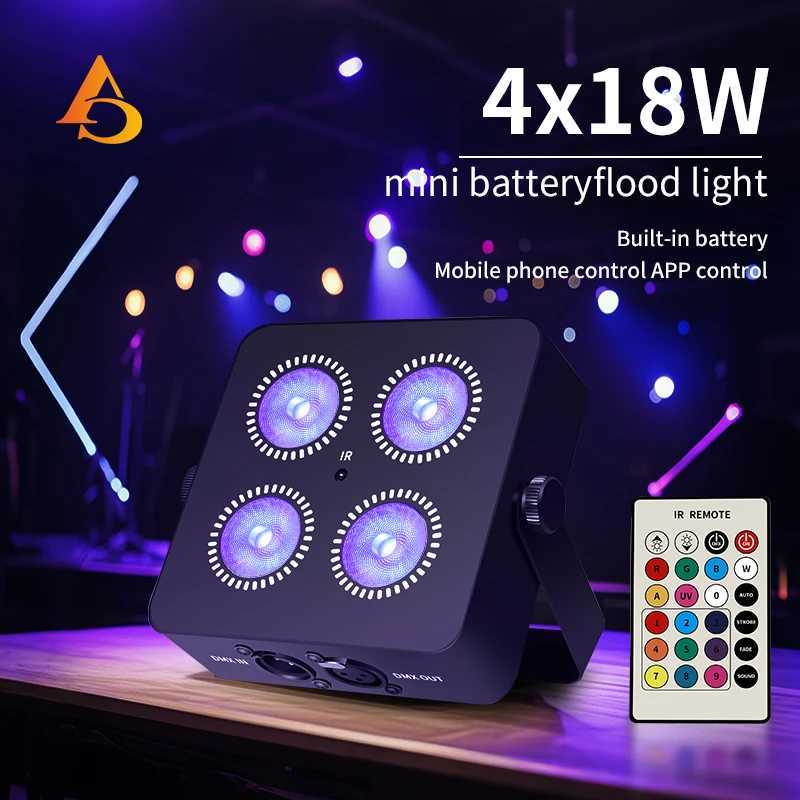 4x18W LED RGBWA UV 6IN1 Color Battery Wireless DMX LED Par Light Mini Battery Party Light 2.4G WirelessXJ250527