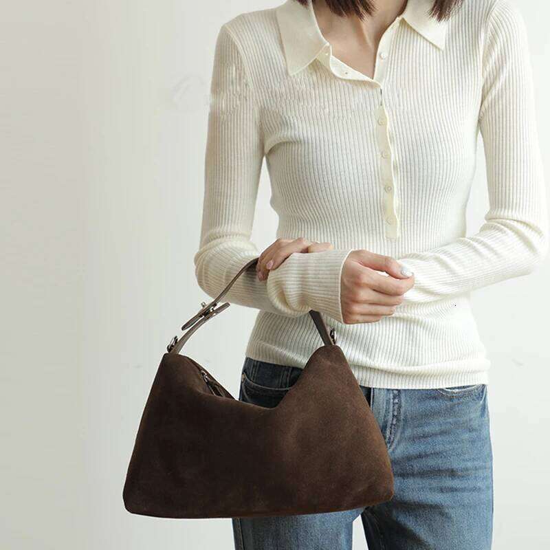 Donna-in Genuine Suede Handbag for Women Real Cowhide Tote Bag With Removable Shoulder Strap Brown Large Capacity