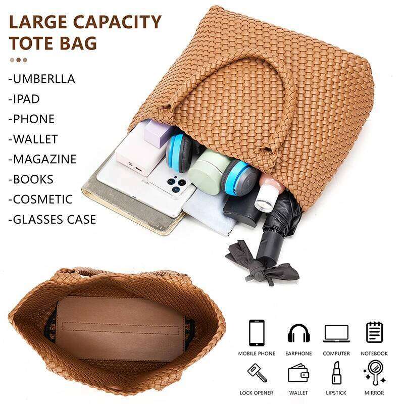 Handbags Large Bag for Women Fashion Woven Purse Vegan Leather Tote