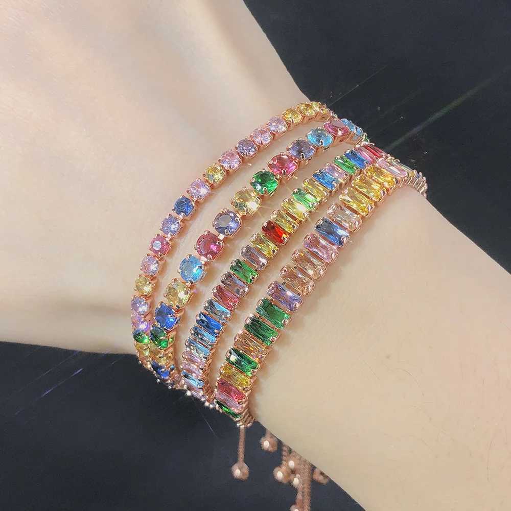 Adjustable Multicolor Tennis Bracelets For Women Ladies Wedding Rainbow Colorful Zircon Charm Bracelet Hand Chain Jewelry DZH043 W250526