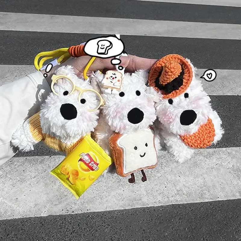 Various Outfits Cartoon Puppy Keychain Cute Small Dog Doll Plush Keychain For Bag Pendant Furry Puppy Keyrings For Couple Gifts W250526