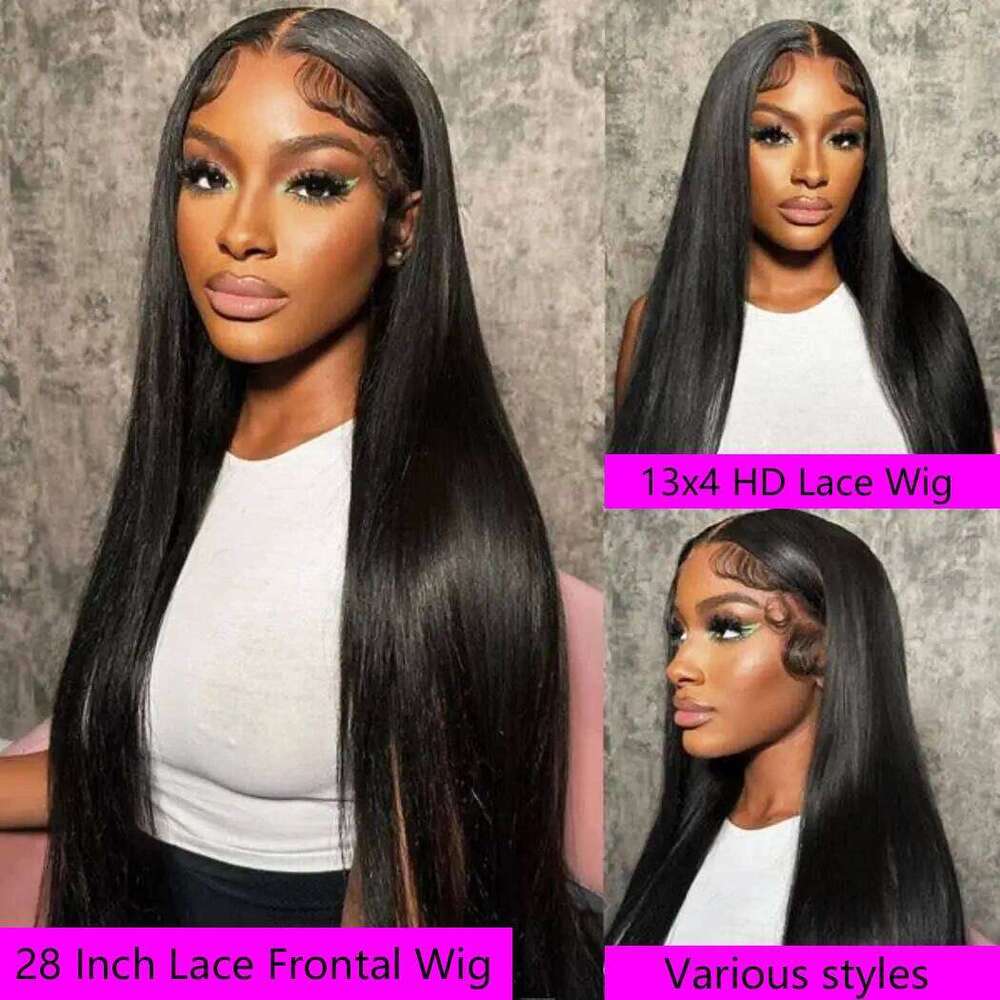 13x4 Hd Frontal Synthetic Lace Front Silky Long Straight for Women Black Wig Cap Fiber Glueless Hair Wigs