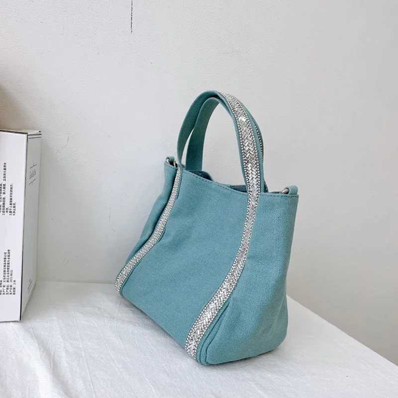 Hand-held Canvas Purses and Handbags Luxury Designer Womens Rhinestone Basket Tote Contrast Color Large Capacity Shopping Bags W250527