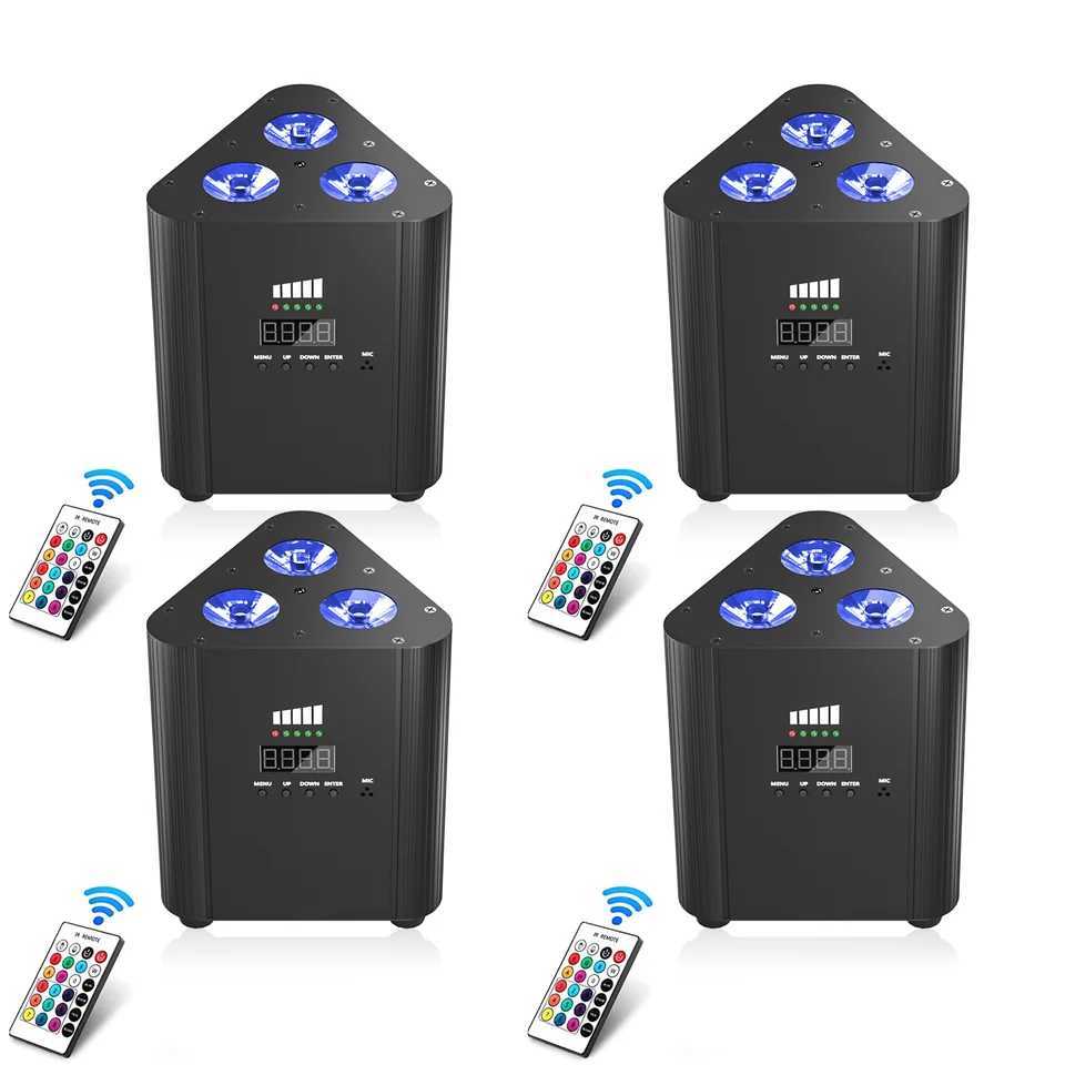 Yiflamefly 4Pcs Rechargeable Triangle Par Light 3X4W RGBW LED Battery Stage Par Lights DMX Wireless Uplights For DJ Show Wedding XJ250527